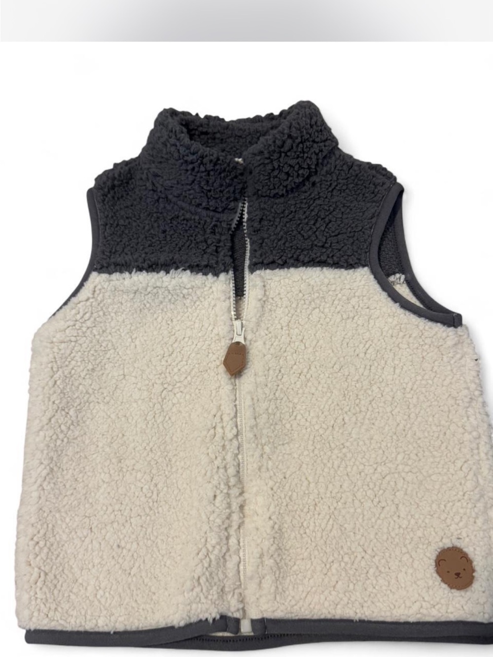 Carter's Two-Tone Sherpa Zip Vest in Black and Cream
